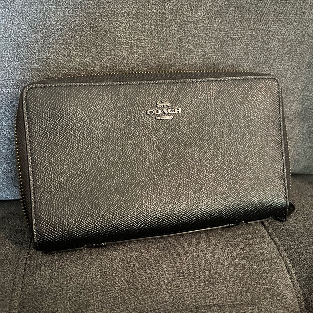 Coach Black Leather Double Zip Travel Organizer